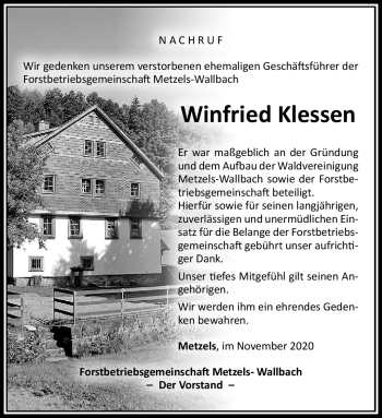 Traueranzeige von Winfried Klessen von Südthüringer Presse