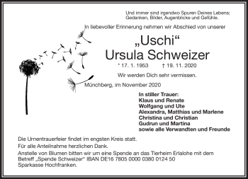 Traueranzeige von Ursula Schweizer von Frankenpost