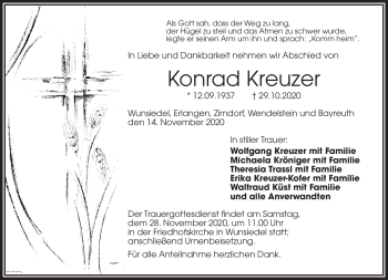 Traueranzeige von Konrad Kreuzer von Frankenpost