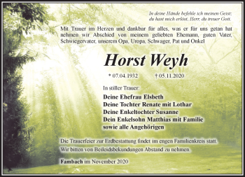 Traueranzeige von Horst Weyh von Südthüringer Presse