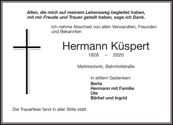 Traueranzeige von Hermann Küspert von Frankenpost