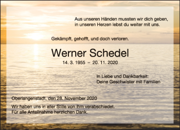 Traueranzeige von Werner Schedel von Neue Presse Coburg