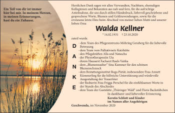 Traueranzeige von Walda Kellner von Südthüringer Presse