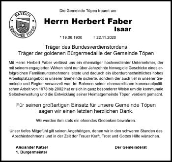 Traueranzeige von Herbert Faber von Frankenpost