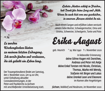 Traueranzeige von Erika August von Südthüringer Presse