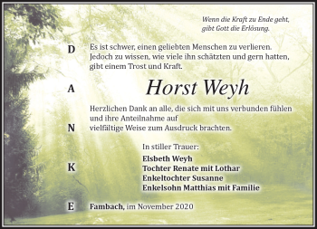 Traueranzeige von Horst Weyh von Südthüringer Presse