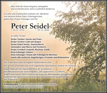 Traueranzeige von Peter Seidel von Südthüringer Presse
