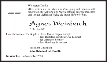 Traueranzeige von Agnes Weinbach von Südthüringer Presse