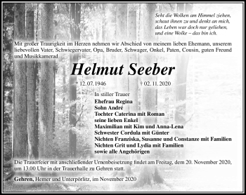 Traueranzeige von Helmut Seeber von Südthüringer Presse