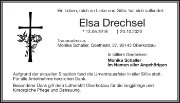 Traueranzeige von Elsa Drechsel von Frankenpost