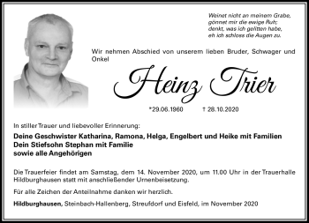 Traueranzeige von Heinz Trier von Südthüringer Presse
