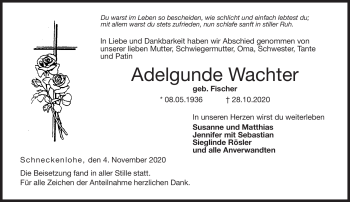 Traueranzeige von Adelgunde Wachter von Neue Presse Coburg