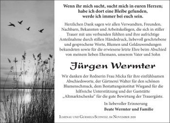 Traueranzeige von Jürgen Wermter von Südthüringer Presse