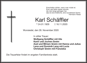 Traueranzeige von Karl Schäffler von Frankenpost