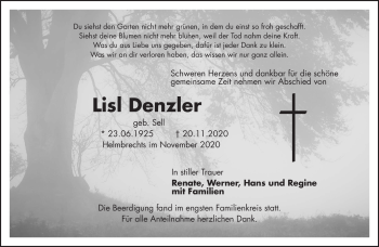 Traueranzeige von Lisl Denzler von Frankenpost