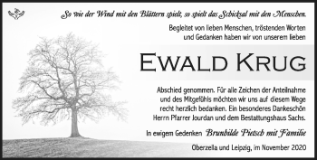Traueranzeige von Ewald Krug von Südthüringer Presse