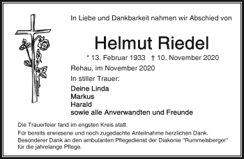 Traueranzeige von Helmut Riedel von Frankenpost