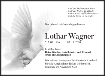 Traueranzeige von Lothar Wagner von Südthüringer Presse