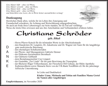 Traueranzeige von Christiane Schröder von Südthüringer Presse