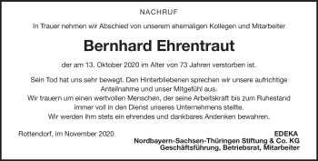 Traueranzeige von Bernhard Ehrentraut von Südthüringer Presse