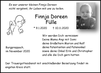 Traueranzeige von Finnja Fülle von Neue Presse Coburg