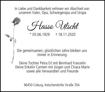 Traueranzeige von Hasso Ultsch von Neue Presse Coburg