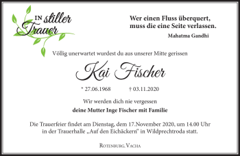 Traueranzeige von Kai Fischer von Südthüringer Presse