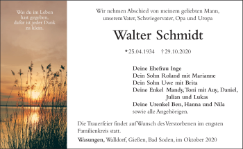 Traueranzeige von Walter Schmidt von Südthüringer Presse