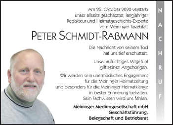 Traueranzeige von Peter Schmidt-Raßmann von Südthüringer Presse