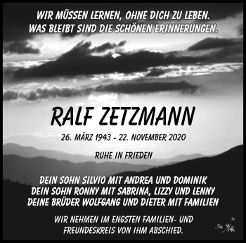 Traueranzeige von Ralf Zetzmann von Südthüringer Presse