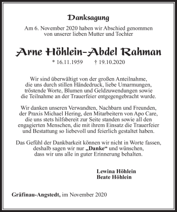 Traueranzeige von Arne Höhlein-Abdel Rahman von Südthüringer Presse