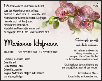Traueranzeige von Marianne Hofmann von Südthüringer Presse