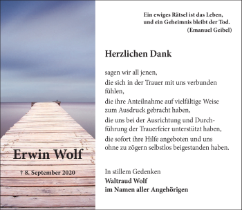 Traueranzeige von Erwin Wolf von Südthüringer Presse