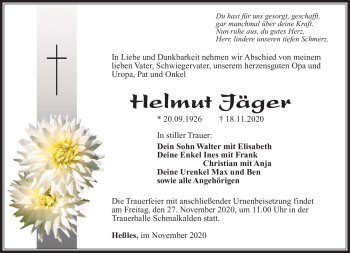 Traueranzeige von Helmut Jäger von Südthüringer Presse