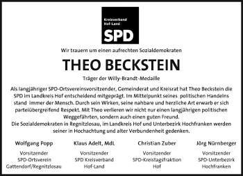Traueranzeige von Theo Beckstein von Frankenpost