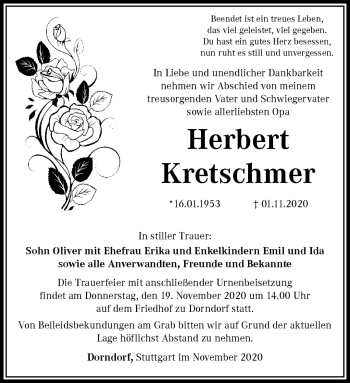 Traueranzeige von Herbert Kretschmer von Südthüringer Presse