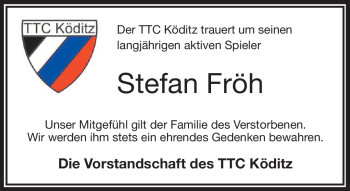 Traueranzeige von Stefan Fröh von Frankenpost