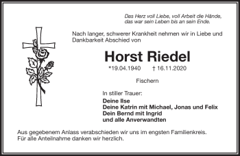 Traueranzeige von Horst Riedel von Frankenpost