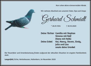 Traueranzeige von Gerhard Schmidt von Südthüringer Presse