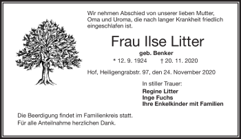 Traueranzeige von Ilse Litter von Frankenpost