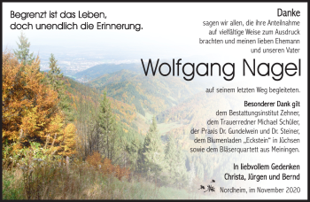 Traueranzeige von Wolfgang Nagel von Südthüringer Presse
