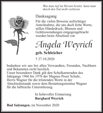 Traueranzeige von Angela Weyrich von Südthüringer Presse