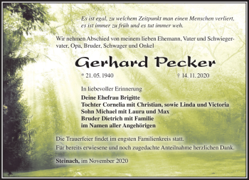 Traueranzeige von Gerhard Pecker von Südthüringer Presse