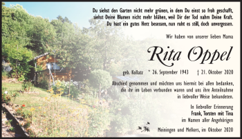 Traueranzeige von Rita Oppel von Südthüringer Presse