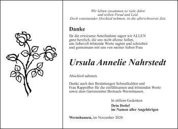 Traueranzeige von Ursula Annelie Nahrstedt von Südthüringer Presse
