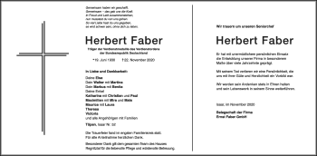 Traueranzeige von Herbert Faber von Frankenpost