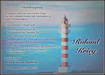 Traueranzeige von Roland Krieg von Südthüringer Presse