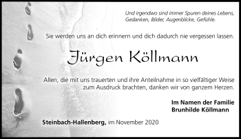 Traueranzeige von Jürgen Köllmann von Südthüringer Presse