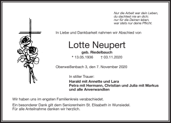 Traueranzeige von Lotte Neupert von Frankenpost