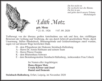 Traueranzeige von Edith Motz von Südthüringer Presse
